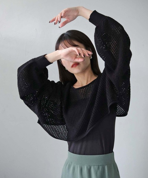 cheriella（シェリエラ）の「【cheriella】WEB限定透かし編みショートニットプルオーバー 新色追加（ニット/セーター・レディース・ブラック/アイボリー/パープル/ブルー・M）」の16枚目の写真