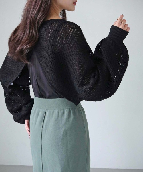 cheriella（シェリエラ）の「【cheriella】WEB限定透かし編みショートニットプルオーバー 新色追加（ニット/セーター・レディース・ブラック/アイボリー/パープル/ブルー・M）」の8枚目の写真