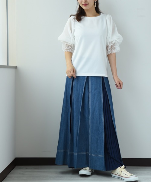INTERPLANET(インタープラネット)の「ミラノリブ袖チュールプルオーバー(Tシャツ/カットソー・レディース・オフホワイト/ブラック/グレイッシュベージュ・FREE)」の14枚目の写真
