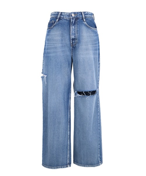BLUEEAST（ブルーイースト）の「サイドスリットダメージデニムパンツ（デニムパンツ・レディース・ネイビー系・MEDIUM/LARGE）」の14枚目の写真
