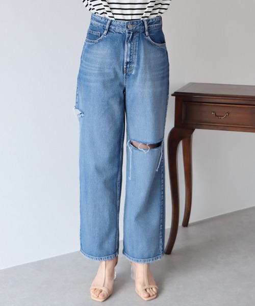 BLUEEAST（ブルーイースト）の「サイドスリットダメージデニムパンツ（デニムパンツ・レディース・ネイビー系・MEDIUM/LARGE）」の15枚目の写真