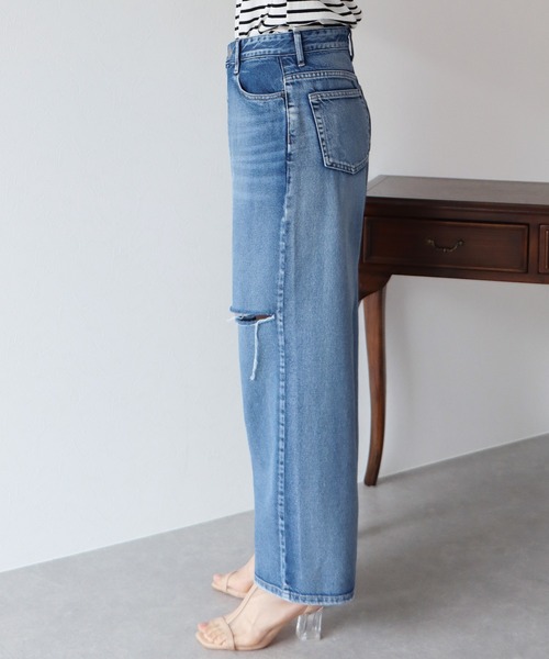 BLUEEAST（ブルーイースト）の「サイドスリットダメージデニムパンツ（デニムパンツ・レディース・ネイビー系・MEDIUM/LARGE）」の16枚目の写真