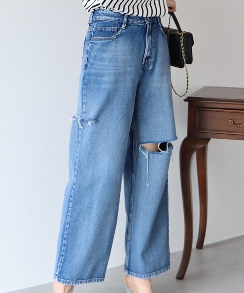 BLUEEAST（ブルーイースト）の「サイドスリットダメージデニムパンツ（デニムパンツ・レディース・ネイビー系・MEDIUM/LARGE）」の8枚目の写真