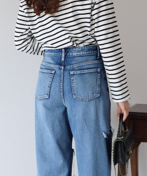 BLUEEAST（ブルーイースト）の「サイドスリットダメージデニムパンツ（デニムパンツ・レディース・ネイビー系・MEDIUM/LARGE）」の13枚目の写真
