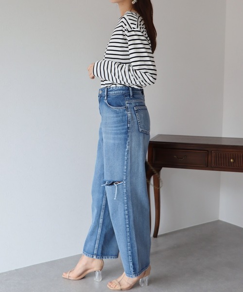 BLUEEAST（ブルーイースト）の「サイドスリットダメージデニムパンツ（デニムパンツ・レディース・ネイビー系・MEDIUM/LARGE）」の11枚目の写真