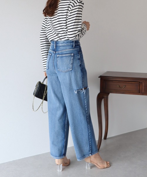 BLUEEAST（ブルーイースト）の「サイドスリットダメージデニムパンツ（デニムパンツ・レディース・ネイビー系・MEDIUM/LARGE）」の12枚目の写真