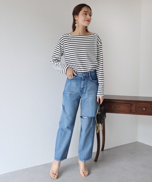 BLUEEAST（ブルーイースト）の「サイドスリットダメージデニムパンツ（デニムパンツ・レディース・ネイビー系・MEDIUM/LARGE）」の10枚目の写真