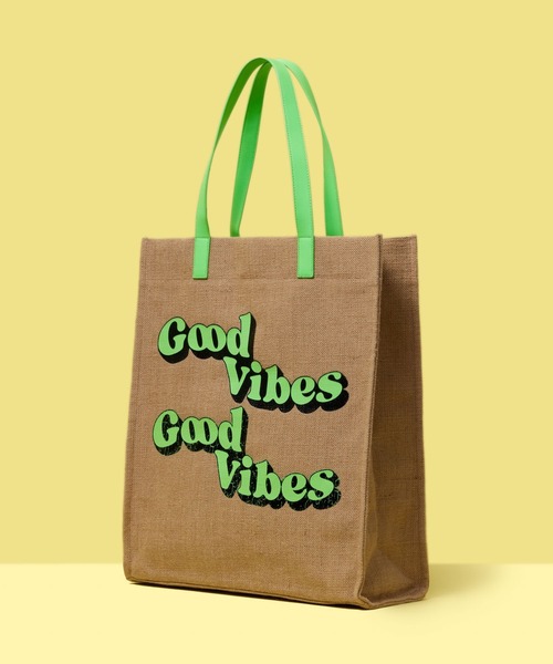 FOREVER 21（フォーエバー トゥエンティーワン）の「ロゴプリントジュートバッグ（トートバッグ・レディース・ライトグリーン/ピンク系その他・FREE）」の3枚目の写真