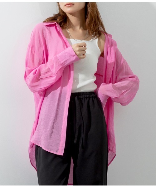 ANAP（アナップ）の「オーバーサイズシアーシャツ（シャツ/ブラウス・レディース・グリーン/ブラック/ベージュ/ホワイト/ピンク・FREE）」の5枚目の写真