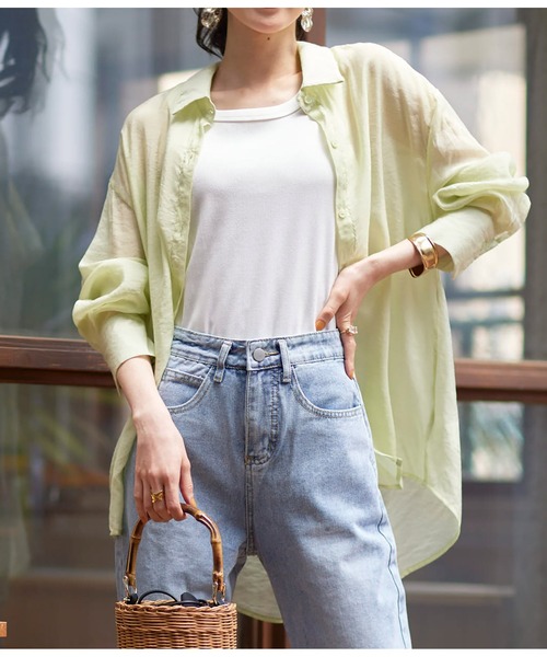 ANAP（アナップ）の「オーバーサイズシアーシャツ（シャツ/ブラウス・レディース・グリーン/ブラック/ベージュ/ホワイト/ピンク・FREE）」の4枚目の写真