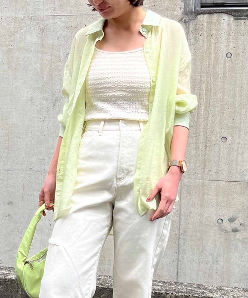 ANAP（アナップ）の「オーバーサイズシアーシャツ（シャツ/ブラウス・レディース・グリーン/ブラック/ベージュ/ホワイト/ピンク・FREE）」の14枚目の写真