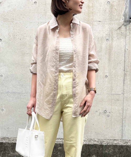 ANAP（アナップ）の「オーバーサイズシアーシャツ（シャツ/ブラウス・レディース・グリーン/ブラック/ベージュ/ホワイト/ピンク・FREE）」の12枚目の写真