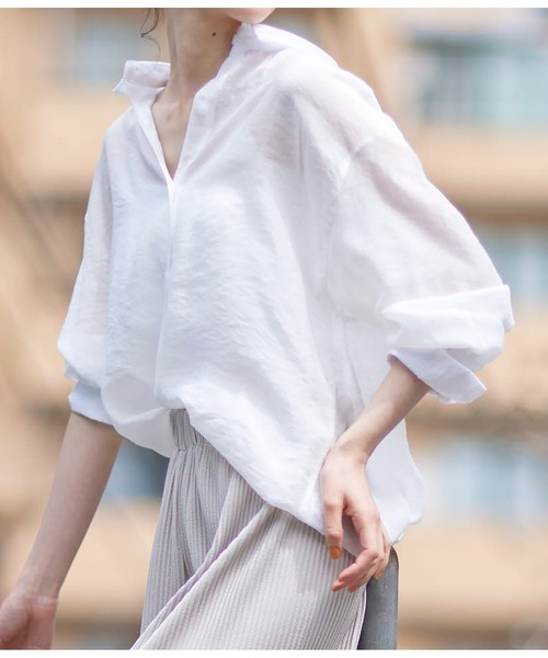 ANAP（アナップ）の「オーバーサイズシアーシャツ（シャツ/ブラウス・レディース・グリーン/ブラック/ベージュ/ホワイト/ピンク・FREE）」の17枚目の写真