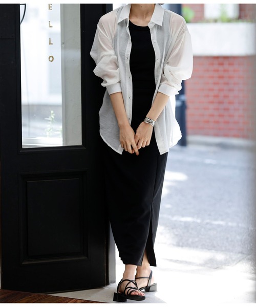 ANAP（アナップ）の「オーバーサイズシアーシャツ（シャツ/ブラウス・レディース・グリーン/ブラック/ベージュ/ホワイト/ピンク・FREE）」の18枚目の写真