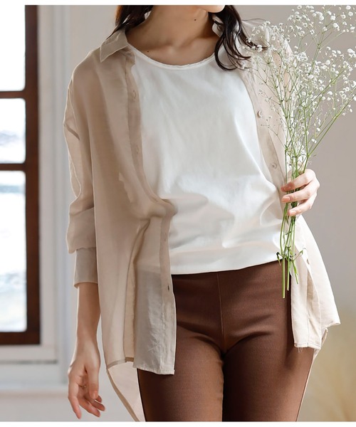 ANAP（アナップ）の「オーバーサイズシアーシャツ（シャツ/ブラウス・レディース・グリーン/ブラック/ベージュ/ホワイト/ピンク・FREE）」の20枚目の写真