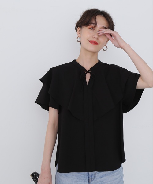 N.（N. Natural Beauty Basic）（エヌエヌナチュラルビューティーベーシック）の「◆ラッフルブラウス（シャツ/ブラウス・レディース・ブラック/オフホワイト/ブルー・MEDIUM）」の8枚目の写真