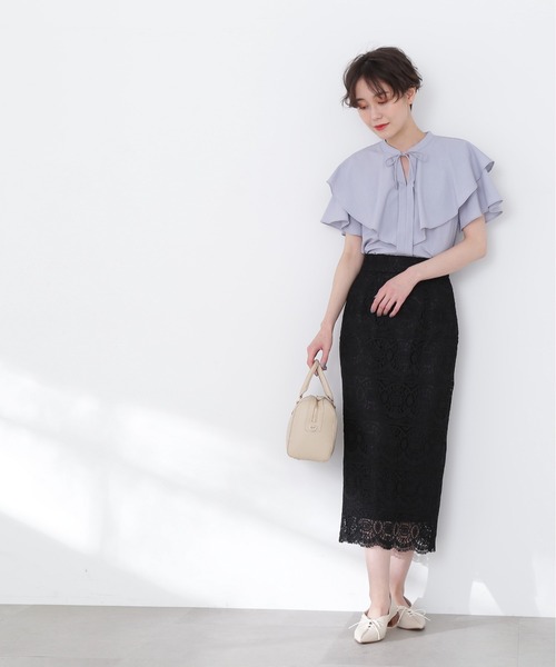 N.（N. Natural Beauty Basic）（エヌエヌナチュラルビューティーベーシック）の「◆ラッフルブラウス（シャツ/ブラウス・レディース・ブラック/オフホワイト/ブルー・MEDIUM）」の9枚目の写真