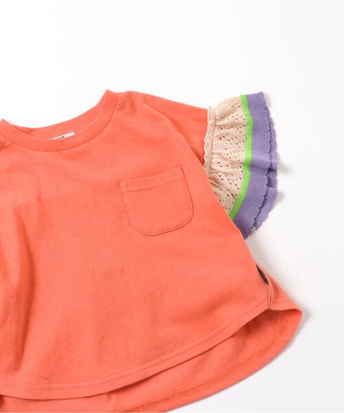 BREEZE（ブリーズ）の「ラインニットフリルTシャツ（Tシャツ/カットソー・キッズ・チャコール/オフホワイト/オレンジ・120/110/80/90/130/100/140）」の3枚目の写真