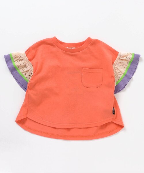 BREEZE（ブリーズ）の「ラインニットフリルTシャツ（Tシャツ/カットソー・キッズ・チャコール/オフホワイト/オレンジ・120/110/80/90/130/100/140）」の9枚目の写真