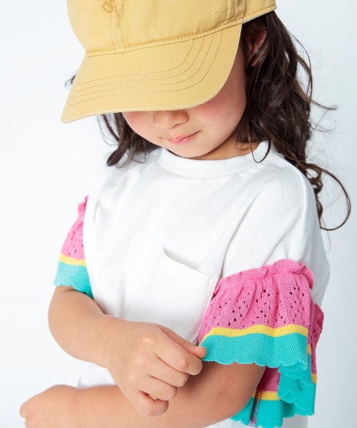 BREEZE（ブリーズ）の「ラインニットフリルTシャツ（Tシャツ/カットソー・キッズ・チャコール/オフホワイト/オレンジ・120/110/80/90/130/100/140）」の4枚目の写真