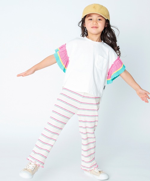 BREEZE（ブリーズ）の「ラインニットフリルTシャツ（Tシャツ/カットソー・キッズ・チャコール/オフホワイト/オレンジ・120/110/80/90/130/100/140）」の7枚目の写真