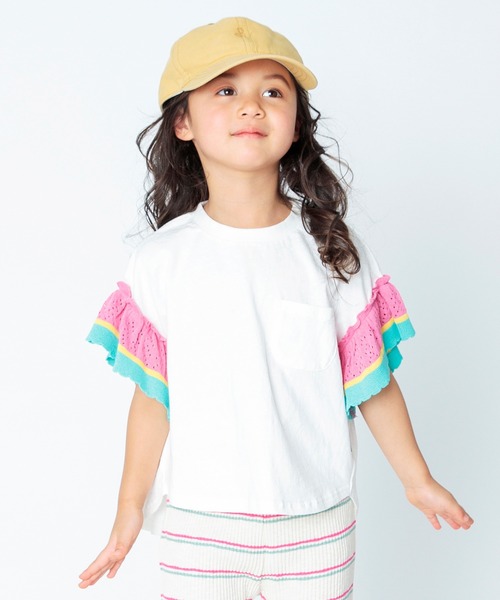 BREEZE（ブリーズ）の「ラインニットフリルTシャツ（Tシャツ/カットソー・キッズ・チャコール/オフホワイト/オレンジ・120/110/80/90/130/100/140）」の6枚目の写真