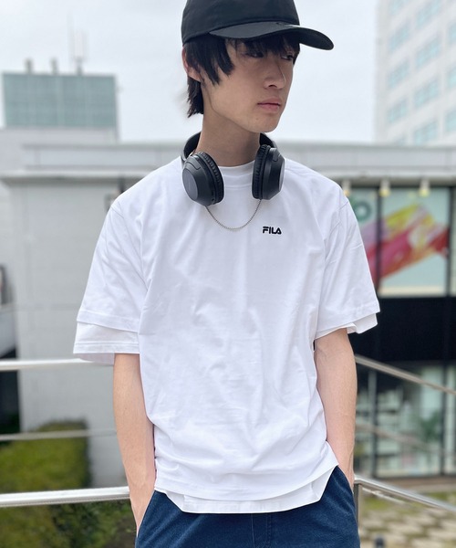 FILA(フィラ)の「FILA フィラ ブランド ロゴ ワンポイント 刺繍 グラデーション バックプリント 半袖 Tシャツ(Tシャツ/カットソー・メンズ・ブラック/ネイビー/ホワイト/サックスブルー・L/LL/M)」の9枚目の写真