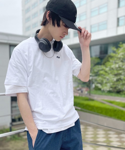 FILA(フィラ)の「FILA フィラ ブランド ロゴ ワンポイント 刺繍 グラデーション バックプリント 半袖 Tシャツ(Tシャツ/カットソー・メンズ・ブラック/ネイビー/ホワイト/サックスブルー・L/LL/M)」の10枚目の写真