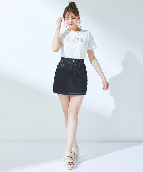 H835 美品 M ディースクエアード ミニスカート インディゴ レディース レディース アディカラー スリーストライプス デニム ミニ