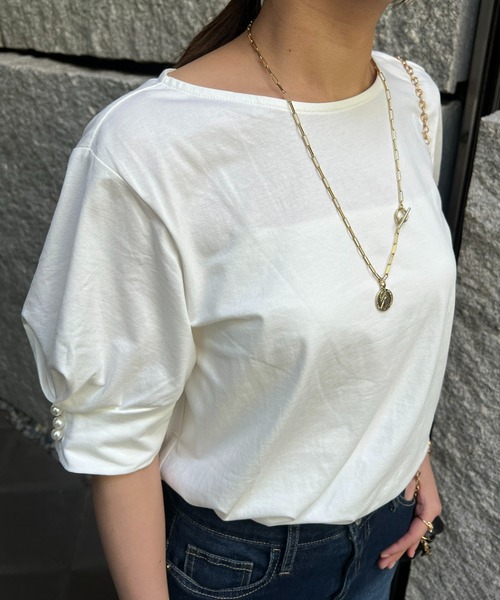 un dix cors（アンディコール）の「袖パールカットソー（Tシャツ/カットソー・レディース・オフホワイト/ブルー/ブラック・FREE）」の14枚目の写真