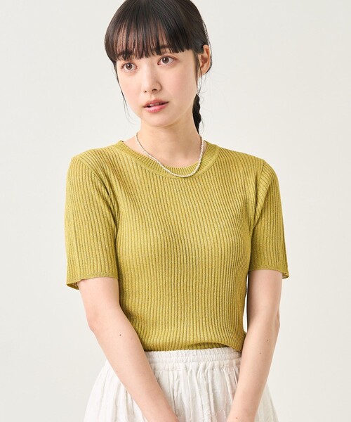 今季☆theoryluxe プルオーバー ニット　ラメ半袖ニット　ウォッシャブル FREAK'S STORE/ウォッシャブル ラメ メロークルー5分袖ニット