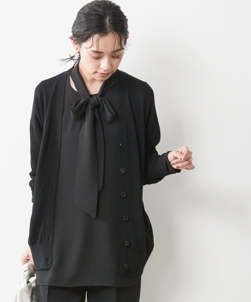 CHIC STYLE（シックスタイル）の「＜大きいサイズ＞ハイツイストレーヨン綿シンプルニットカーディガン シックスタイル（カーディガン/ボレロ・レディース・ブラック・L/LL/3L/4L/5L）」の18枚目の写真