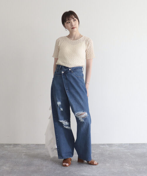 fredy emue(フレディエミュ)の「カットレース半袖プルオーバ(Tシャツ/カットソー・レディース・オフホワイト/アイボリー/ブラック・38)」の14枚目の写真