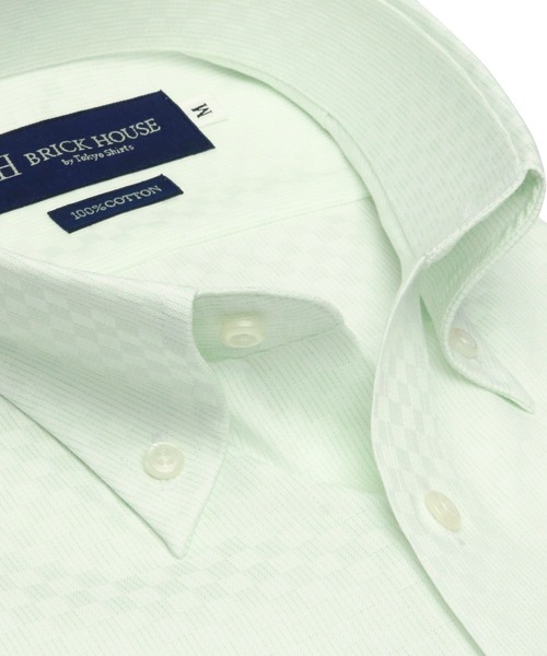 TOKYO SHIRTS（トウキョウシャツ）の「形態安定ノーアイロン ボタンダウン 半袖ビジネスワイシャツ（ビジネスシャツ・メンズ・ライトグリーン・首回り37cm/首回り43cm/首回り41cm/首回り42cm/首回り39cm）」の3枚目の写真