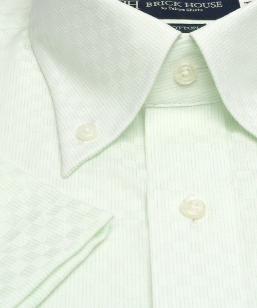TOKYO SHIRTS（トウキョウシャツ）の「形態安定ノーアイロン ボタンダウン 半袖ビジネスワイシャツ（ビジネスシャツ・メンズ・ライトグリーン・首回り37cm/首回り43cm/首回り41cm/首回り42cm/首回り39cm）」の2枚目の写真