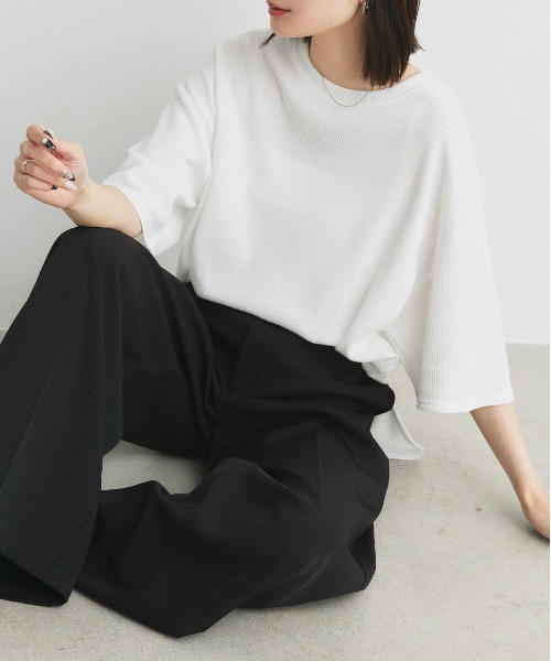 セール】裾ラウンド ワッフルTシャツ（Tシャツ/カットソー）｜ad