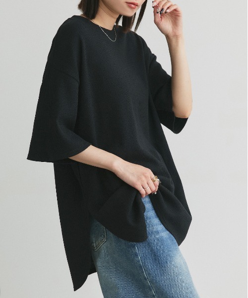 ad thie(アドティエ)の「裾ラウンド ワッフルTシャツ(Tシャツ/カットソー・レディース・オフホワイト/ブルーグレー/オートミール/カーキ/ブラック・LARGE/MEDIUM)」の7枚目の写真