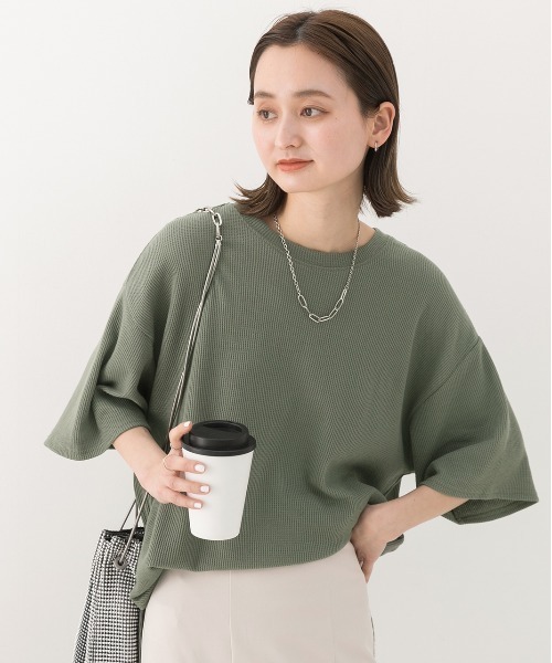ad thie(アドティエ)の「裾ラウンド ワッフルTシャツ(Tシャツ/カットソー・レディース・オフホワイト/ブルーグレー/オートミール/カーキ/ブラック・LARGE/MEDIUM)」の17枚目の写真