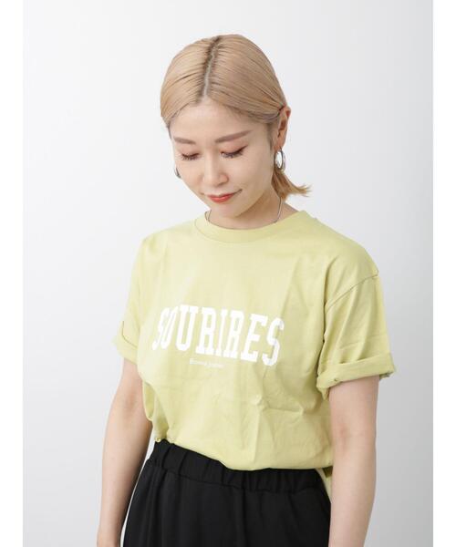 Samansa Mos2 blue（サマンサモスモスブルー）の「ロゴTシャツ（Tシャツ/カットソー・レディース・イエロー/ブラック/ベージュ/オフホワイト/パープル・F）」の7枚目の写真