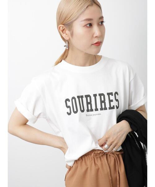 Samansa Mos2 blue（サマンサモスモスブルー）の「ロゴTシャツ（Tシャツ/カットソー・レディース・イエロー/ブラック/ベージュ/オフホワイト/パープル・F）」の13枚目の写真