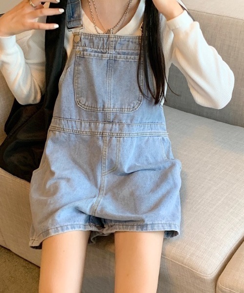 SHEENA（シーナ）の「ショートサロペット（サロペット/オーバーオール・レディース・サックスブルー/ブラック・M）」の8枚目の写真