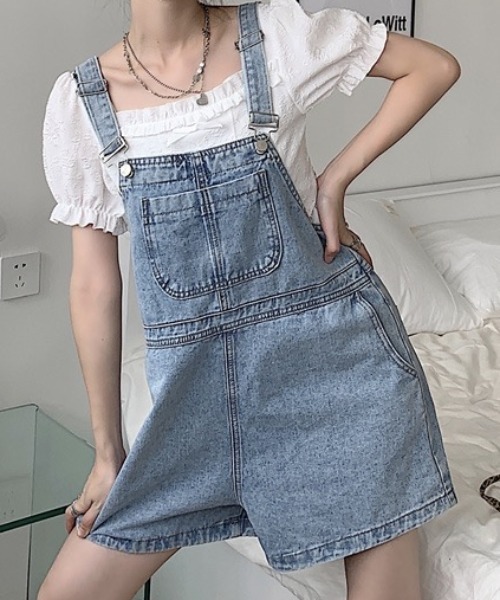 SHEENA（シーナ）の「ショートサロペット（サロペット/オーバーオール・レディース・サックスブルー/ブラック・M）」の14枚目の写真