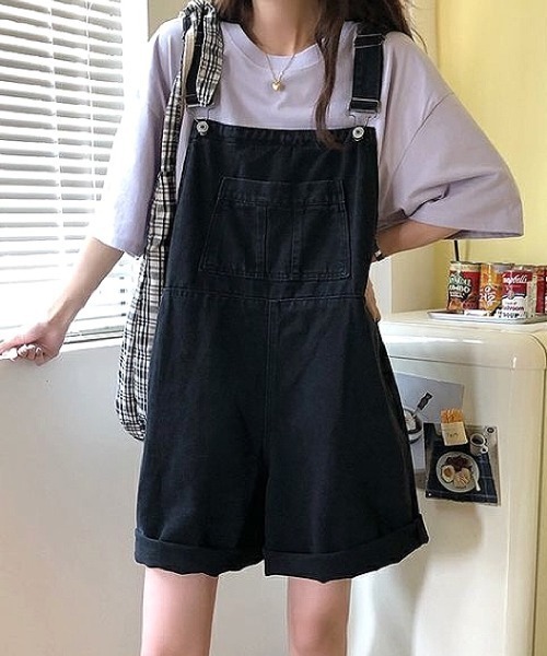 SHEENA（シーナ）の「ショートサロペット（サロペット/オーバーオール・レディース・サックスブルー/ブラック・M）」の9枚目の写真