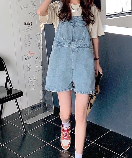 SHEENA（シーナ）の「ショートサロペット（サロペット/オーバーオール・レディース・サックスブルー/ブラック・M）」の10枚目の写真