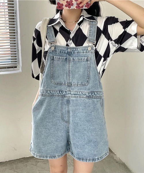 SHEENA（シーナ）の「ショートサロペット（サロペット/オーバーオール・レディース・サックスブルー/ブラック・M）」の16枚目の写真