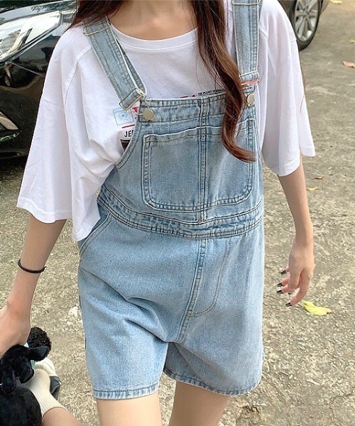 SHEENA（シーナ）の「ショートサロペット（サロペット/オーバーオール・レディース・サックスブルー/ブラック・M）」の11枚目の写真