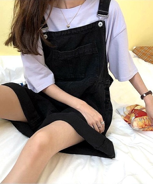 SHEENA（シーナ）の「ショートサロペット（サロペット/オーバーオール・レディース・サックスブルー/ブラック・M）」の6枚目の写真