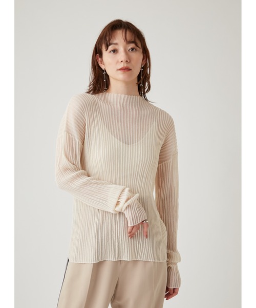 emmi(エミ)の「【emmi atelier】ハイネックシアーリブニットトップス(ニット/セーター・レディース・レッド/ブラック/クリーム・FREE)」の5枚目の写真