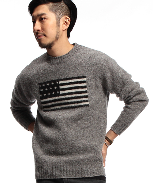B:MING by BEAMS（ビーミングバイビームス）の「【OCEANS12月号掲載】ビーミング by ビームス / 星条旗クルーニット（ニット/セーター・メンズ・グレー/ネイビー・SMALL/MEDIUM/LARGE/X-LARGE）」の2枚目の写真