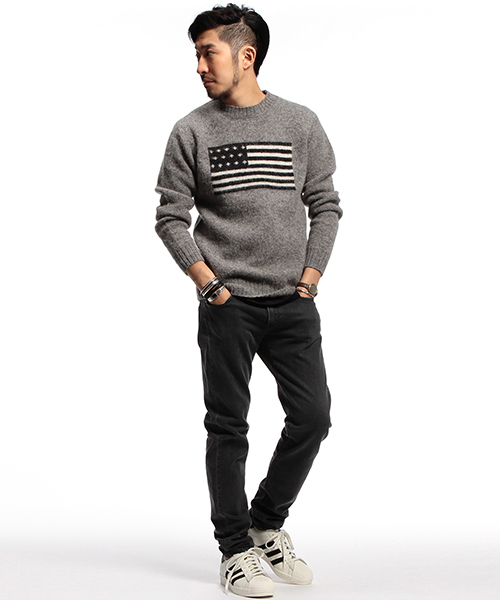 B:MING by BEAMS（ビーミングバイビームス）の「【OCEANS12月号掲載】ビーミング by ビームス / 星条旗クルーニット（ニット/セーター・メンズ・グレー/ネイビー・SMALL/MEDIUM/LARGE/X-LARGE）」の9枚目の写真